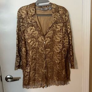 Avenue Gold Lace Button-Up Blouse